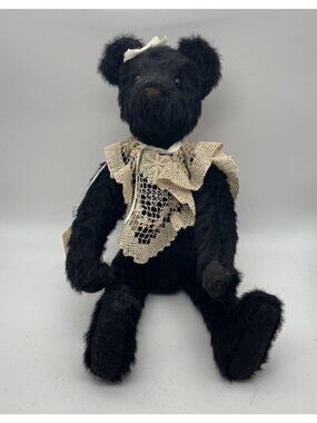 Vintage Artist Dorothys Bears Black Jointed Mohair Teddy Bear 14” Lace Collar